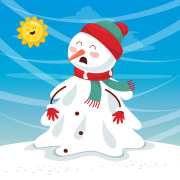 Vector Illustration Of Snowman Melting