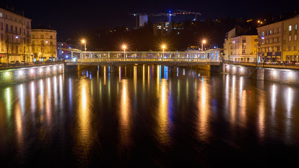 Fototapeta na wymiar Epinal Moselle River and Bridge Night Shot with Long Expose