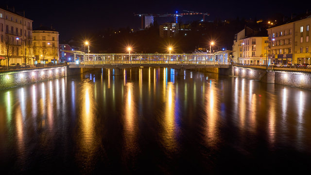 Epinal Moselle River and Bridge Night Shot with Long Expose