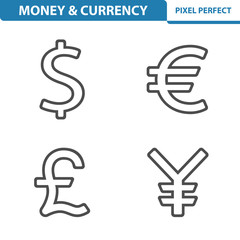 Money & Currency Icons. Professional, pixel perfect icons depicting various money, currency and finance concepts. EPS 8 format.