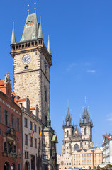 Tower with Astronomical clock and Tyn church in Prague