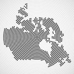 Abstract Canada map of radial dots, halftone concept