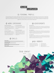 Creative simple cv template with triangle shapes  in footer.