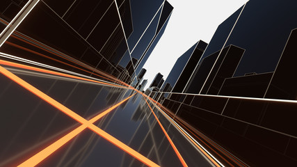 Abstract 3D city with luminous lines