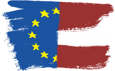 European Union Flag & Latvia Flag Vector Hand Painted with Rounded Brush