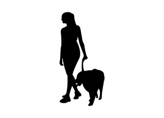 Woman walking her dog silhouette