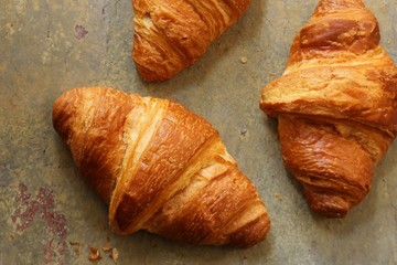 Homemade Buttery French Croissants top down view