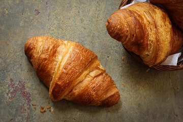 Homemade Buttery French Croissants top down view