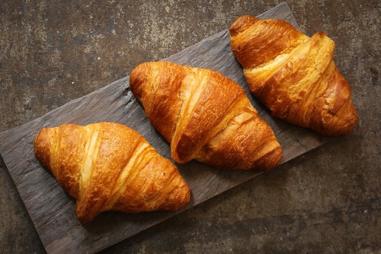 Homemade Buttery French Croissants top down view