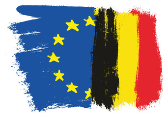 European Union Flag & Belgium Flag Vector Hand Painted with Rounded Brush
