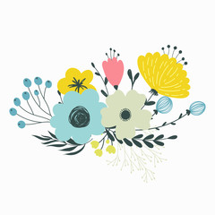 Colorful vector set of floral compositions in gentle colors.