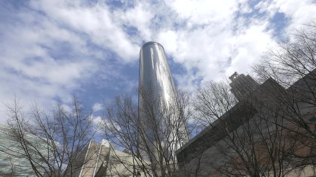 Low angle view of the Westin Peachtree Plaza Hotel