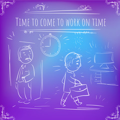 Hundred important reminders - notes - Time to come  to work on time - Violet and blue gradient background