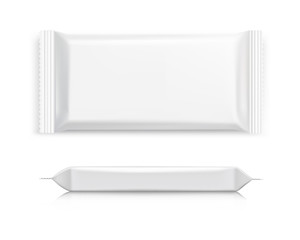 Fototapeta premium Flow pack with realistic transparent shadows on white background with two angles. Vector illustration ready for your design. EPS10.