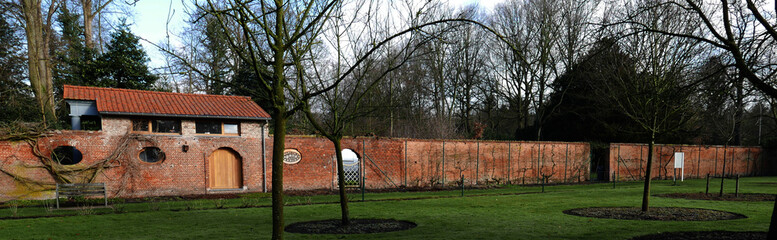 Brick wall in a garden.