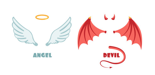 Nobody angel and devil suit. Innocent and mischief vector symbols