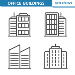 Fototapeta premium Office Buildings Icons. Professional, pixel perfect icons depicting various office buildings and skyscrapers concepts. EPS 8 format