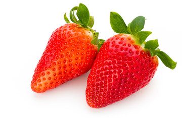 Fresh strawberries close up on white background.
