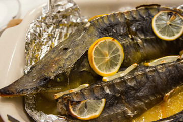 Sturgeon baked with lemon
