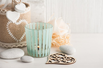 Interior decor with candle holder, rose