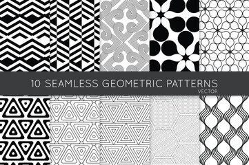 Collection of black and white seamless patterns