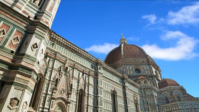 Clouds passing over Santa Maria del Fiore cathedral in Florence, Italy. Time lapse effect
