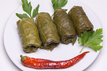 Grape leaves rolls. Sarmale, dolma, dolmades, sarma, golubtsy or golabki.