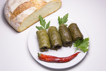 Grape leaves rolls. Sarmale, dolma, dolmades, sarma, golubtsy or golabki.
