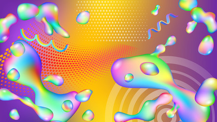 Obraz na płótnie Canvas Abstract background of colorful drops of fluids and geometric shapes. Modern futuristic design