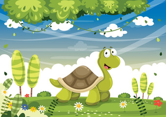 Vector Illustration Of Cartoon Turtle