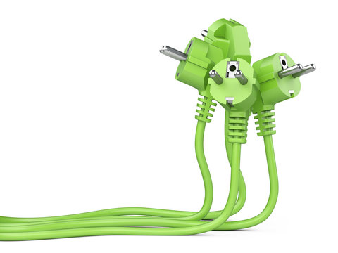 Group green electric plug with long wires.