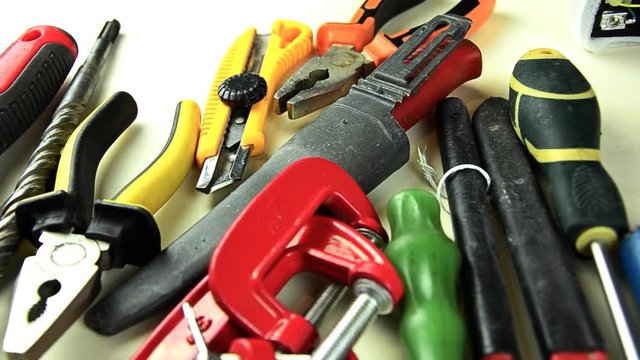 Tools. A lot of tools on the table. Tools for home repair