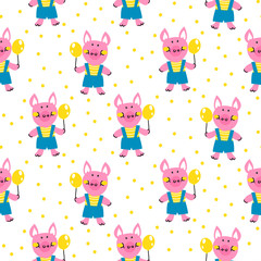 Seamless vector pattern with funny pigs.