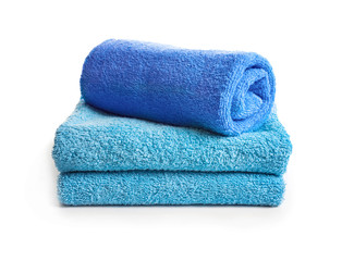 Clean terry towels on white background