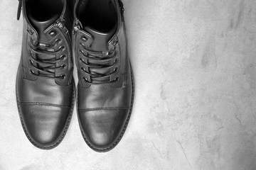 Elegant male shoes on grey background