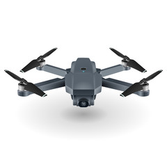 Drone or quadrocopter with camera. Gray color, white background.