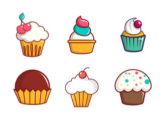 Cupcake icon set, cartoon style
