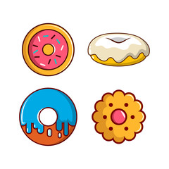 Donut icon set, cartoon style