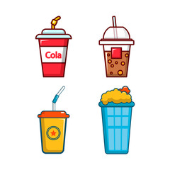 Plastic cup icon set, cartoon style