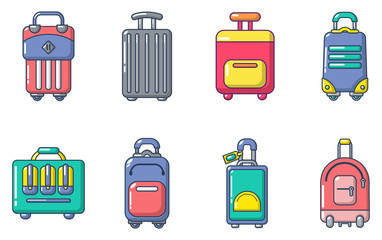 Travel bag icon set, cartoon style