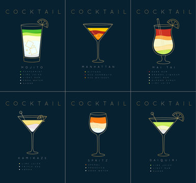 Poster cocktails Mojito dark blue