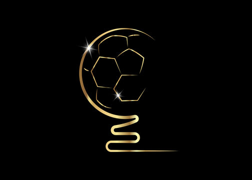 golden trophy soccer ball icon, vector isolated or black background 