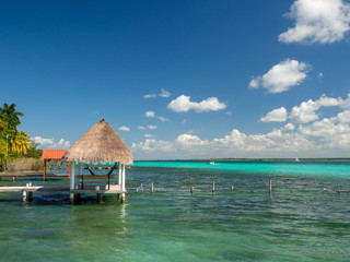 Bacalar, Mexico, South America: [Lake Bacalar, clear waters, lagoon with cenote, tourist destination, Caribbean sea, gulf]