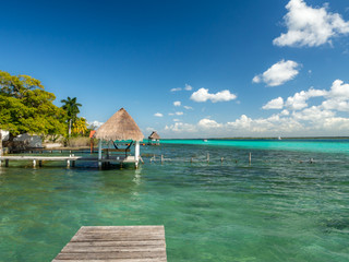 Bacalar, Mexico, South America: [Lake Bacalar, clear waters, lagoon with cenote, tourist destination, Caribbean sea, gulf]