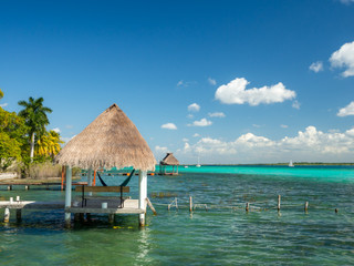 Bacalar, Mexico, South America: [Lake Bacalar, clear waters, lagoon with cenote, tourist destination, Caribbean sea, gulf]