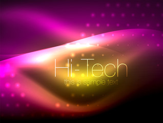 Glittering neon glowin wave, techno modern art abstract background, magical shiny template