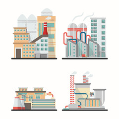 Set of industry buildings in vector. Urban Factory Landscape manufactory of power electricity