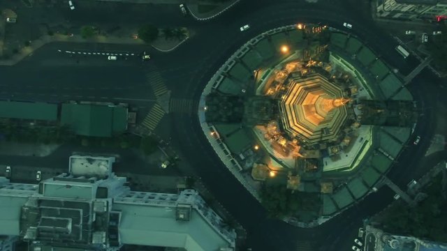 Sule Pagoda at night an Golden temple located in the heart of downtown Yangon, Myanmar