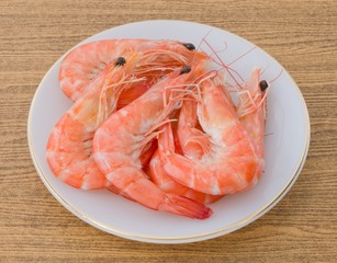 Cooked Prawns or Tiger Shrimps in White Plate