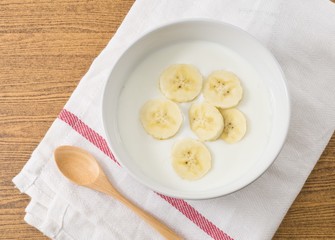 Top View of Homemade Yoghurt with Organic Banana